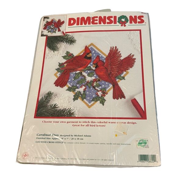 Vintage 1999 Dimensions Cross Stitch Kit Christmas Cardinal Duo #8622 SEALED USA - Picture 1 of 2